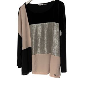 Calvin Klein Black and Silver Colorblock Blouse